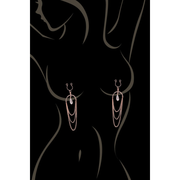 Bijoux de seins avec 3 chainettes doré rose et une perle 